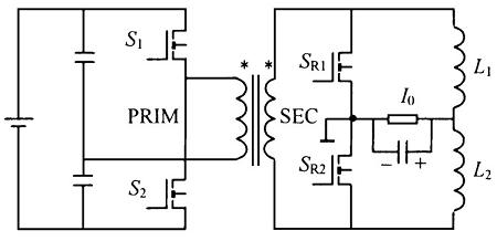 倍流整流的低压大电流DC-DC变换器的电路原理图